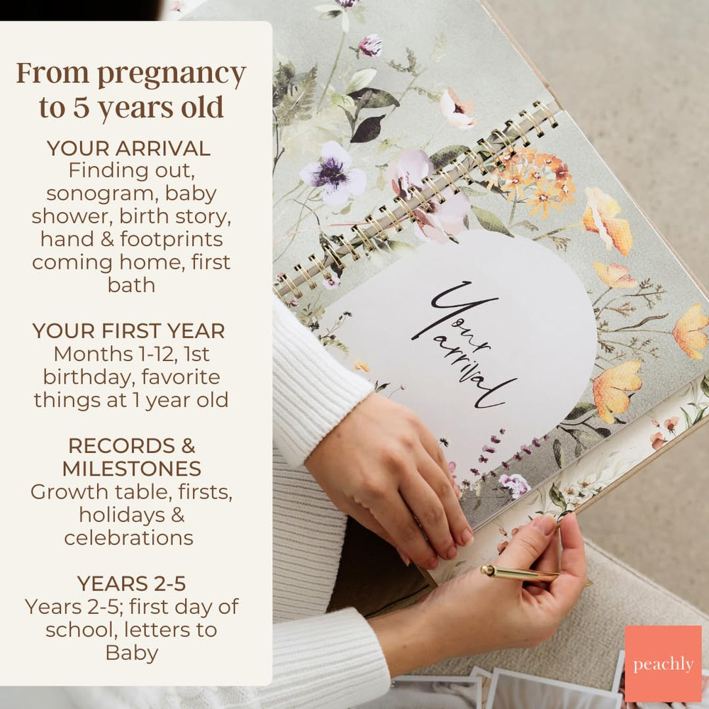 Peachly Fleur gold stamping adds premium detail to your baby book.
