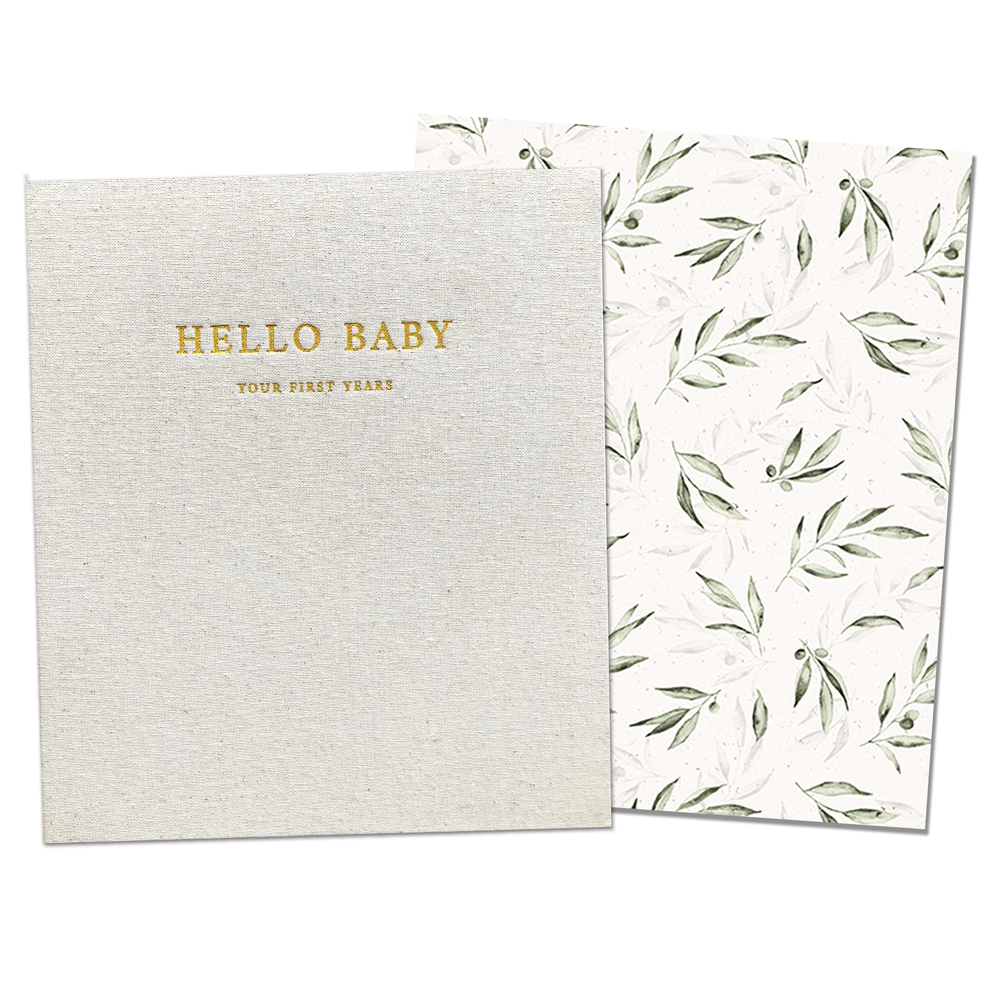 Peachly unisex baby memory book cover in olive linen with durable keepsakes