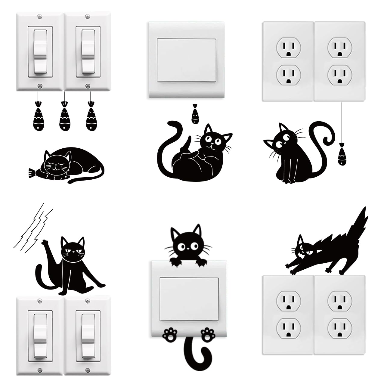 Peacoblue Funky Cats switch decal on a plate adds playful decor.