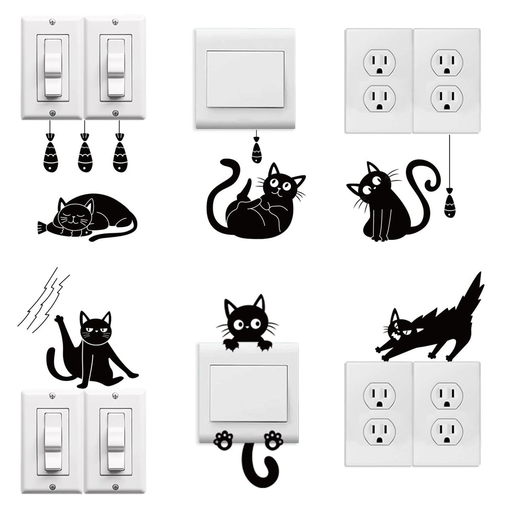 Peacoblue Funky Cats switch decal on a plate adds playful decor.