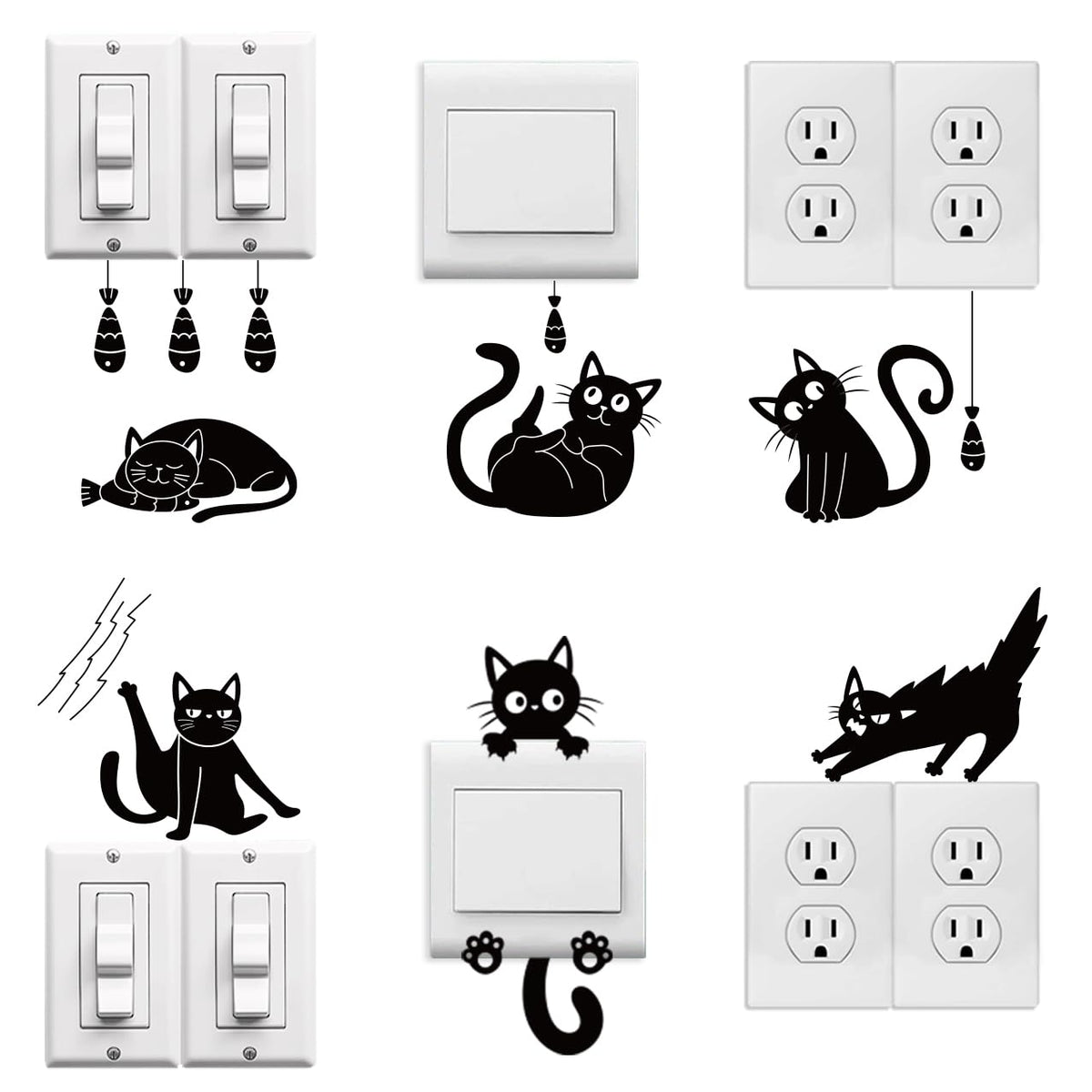 Peacoblue Funky Cats switch decal on a plate adds playful decor.