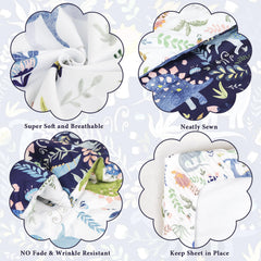 Pea Pod dinosaur pattern fitted sheet blue with deep pocket fits toddler mattress securely