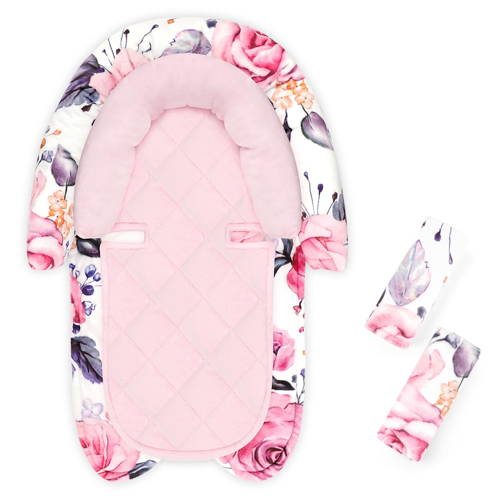 Pea Pod head and body support in floral print for newborn comfort in car seats