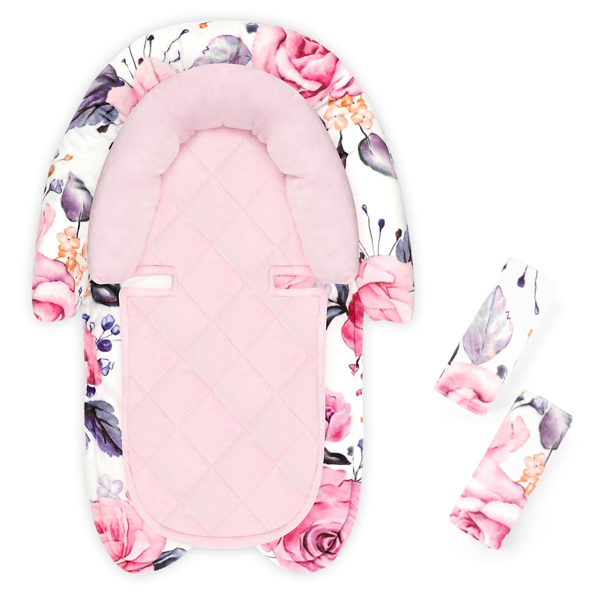 Pea Pod head and body support in floral print for newborn comfort in car seats