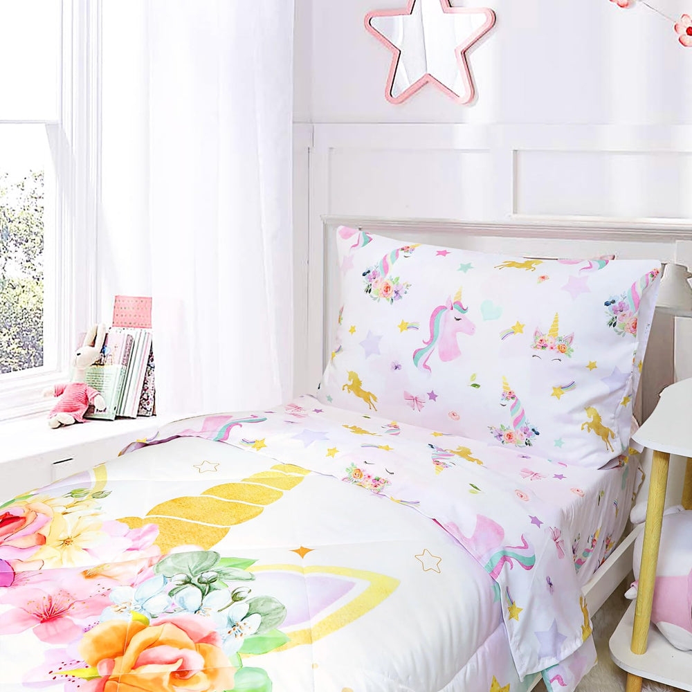 Pea Pod kids room decor idea featuring unicorns and florals for bright spaces