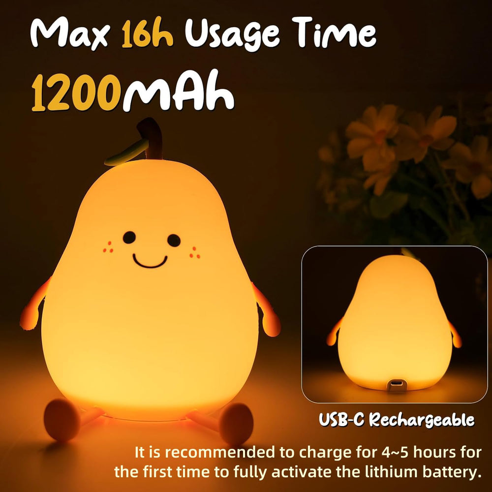 Pear Night Light rechargeable bedroom lamp with touch control