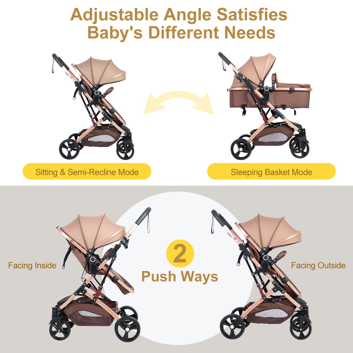 PEARLOVE 2 in 1 stroller front wheel suspension and rear damping for stability.