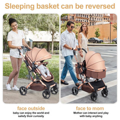 PEARLOVE 2 in 1 stroller high landscape view, baby enjoys outdoor scenery while parent interacts.