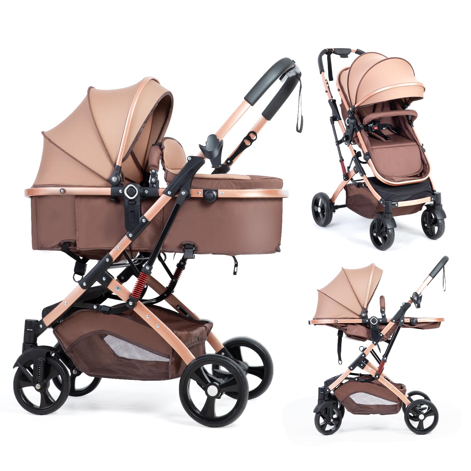 PEARLOVE 2 in 1 stroller for newborns in foldable pushchair setup, easy to store and travel-ready.