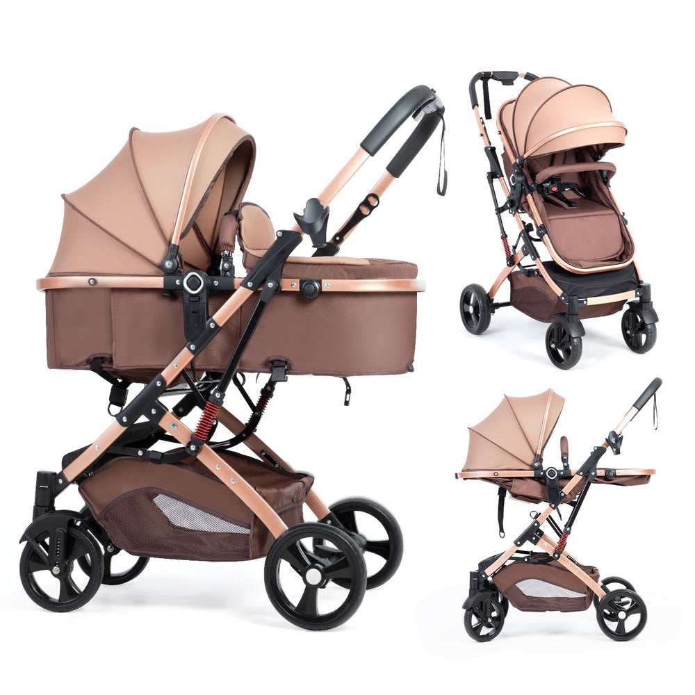 PEARLOVE 2 in 1 stroller for newborns in foldable pushchair setup, easy to store and travel-ready.