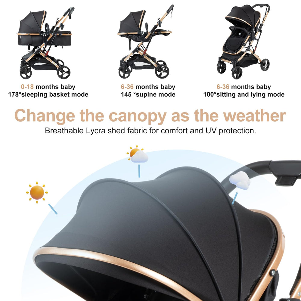 PEARLOVE 2in1 stroller open canopy, sun protection and ventilation