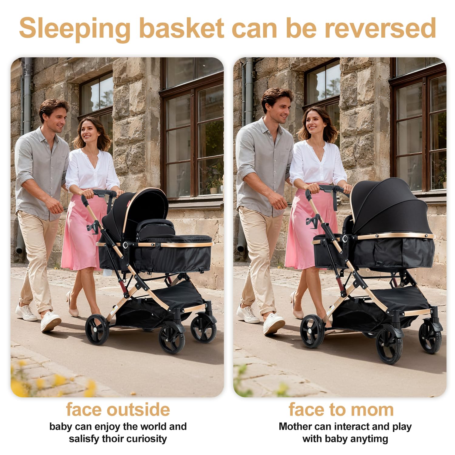 PEARLOVE 2in1 stroller side view, ergonomic design and stable push