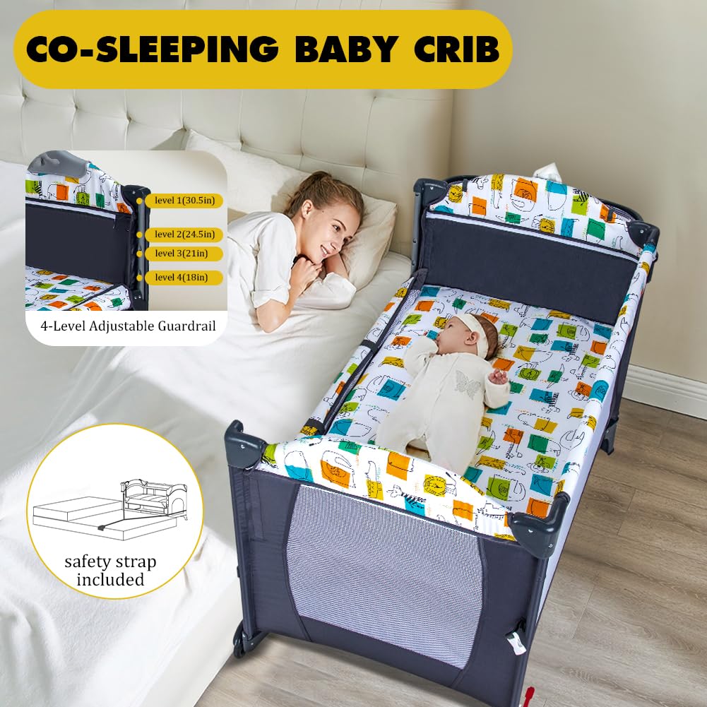 Pearlove pack-and-play crib layout provides versatile play space