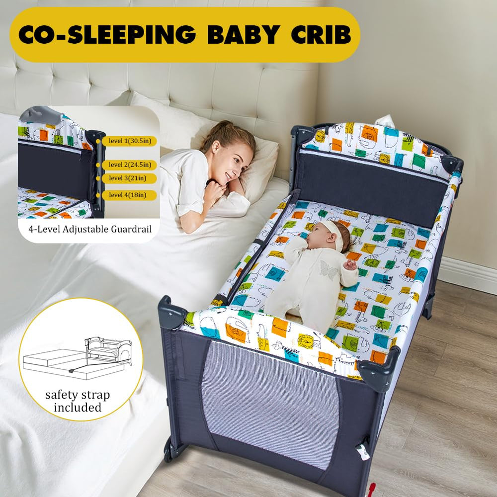 Pearlove pack-and-play crib layout provides versatile play space