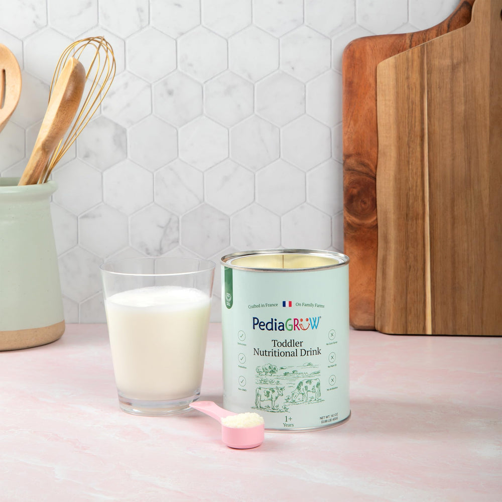 PediaGROW label highlights DHA, iron and protein for everyday toddler support.
