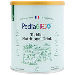 PediaGROW premium European toddler milk powder tub supports daily nutrition with DHA and minerals.