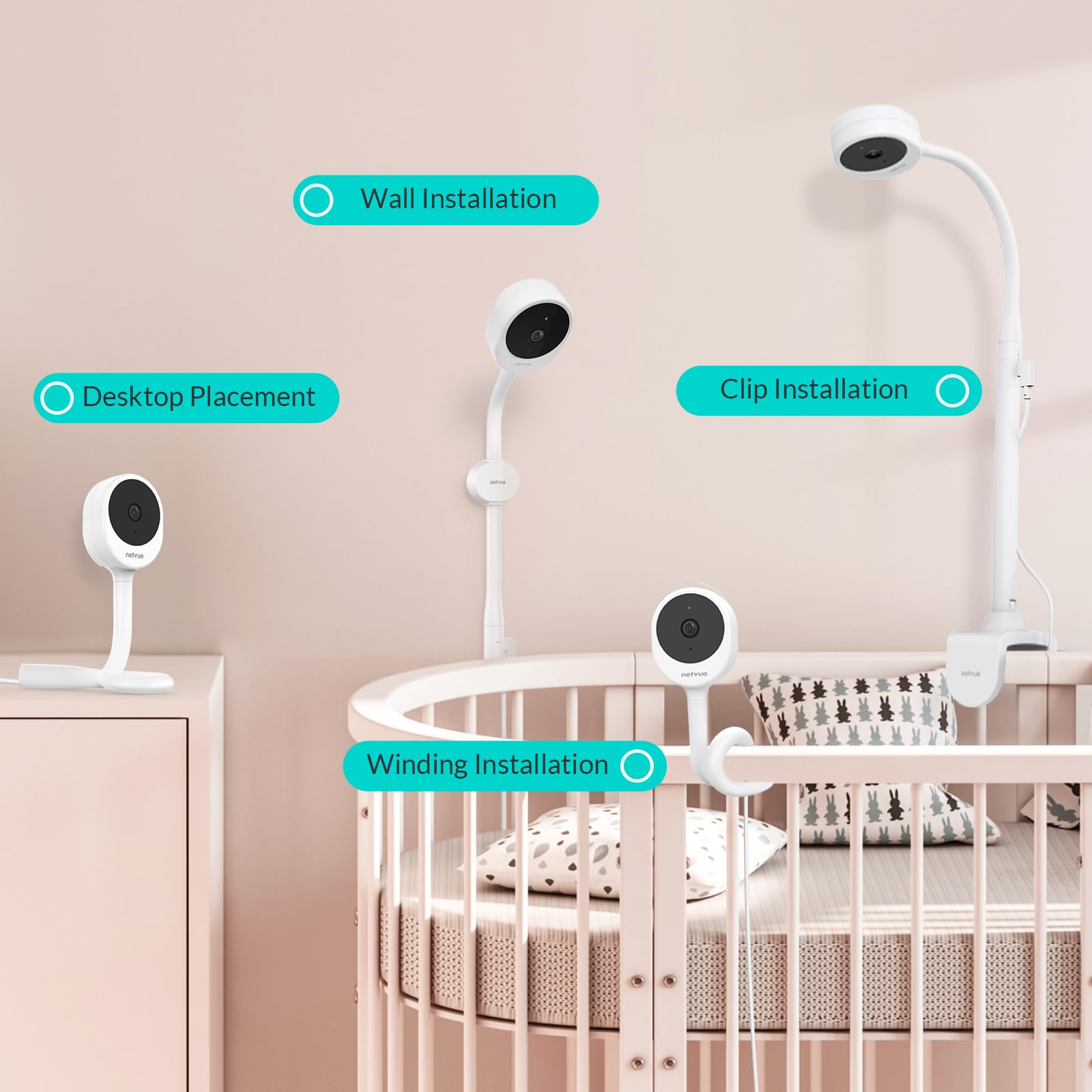 Peekababy 4-in-1 mount adapts to corners as your nursery grows.