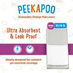 Peekapoo Mini folded liner fits in a diaper bag for travel.
