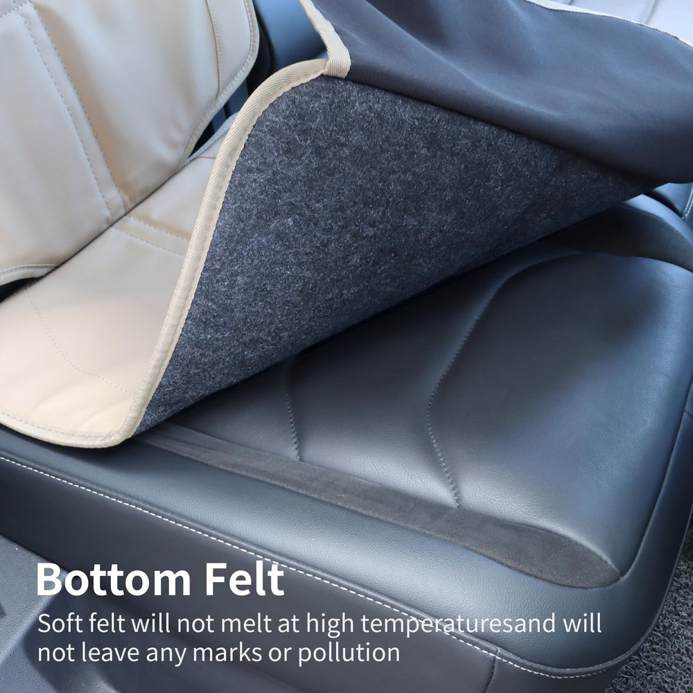 pefirst car seat protector beige installation closeup showing secure fitting