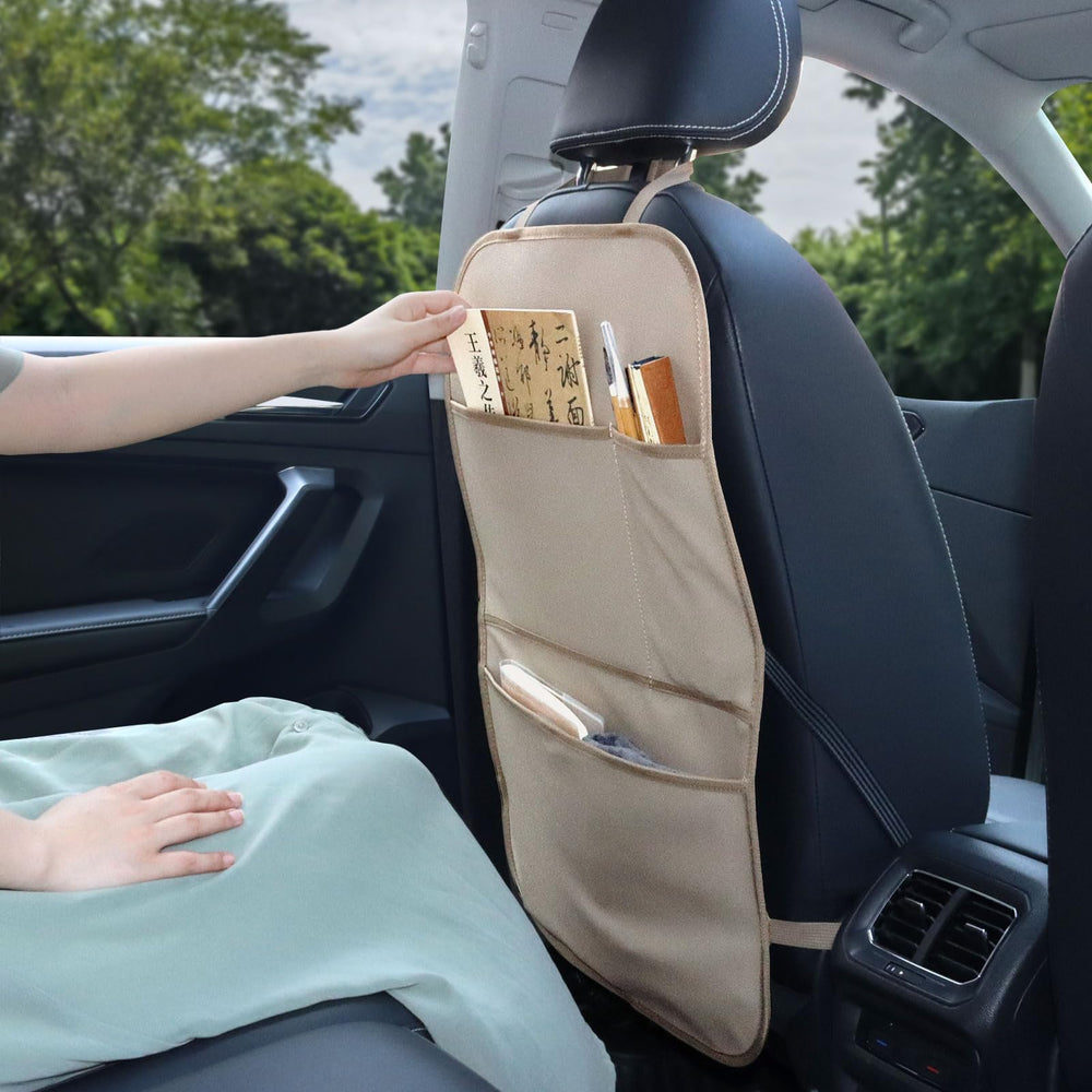Pefirst compatibility note on beige back seat protector for most seats