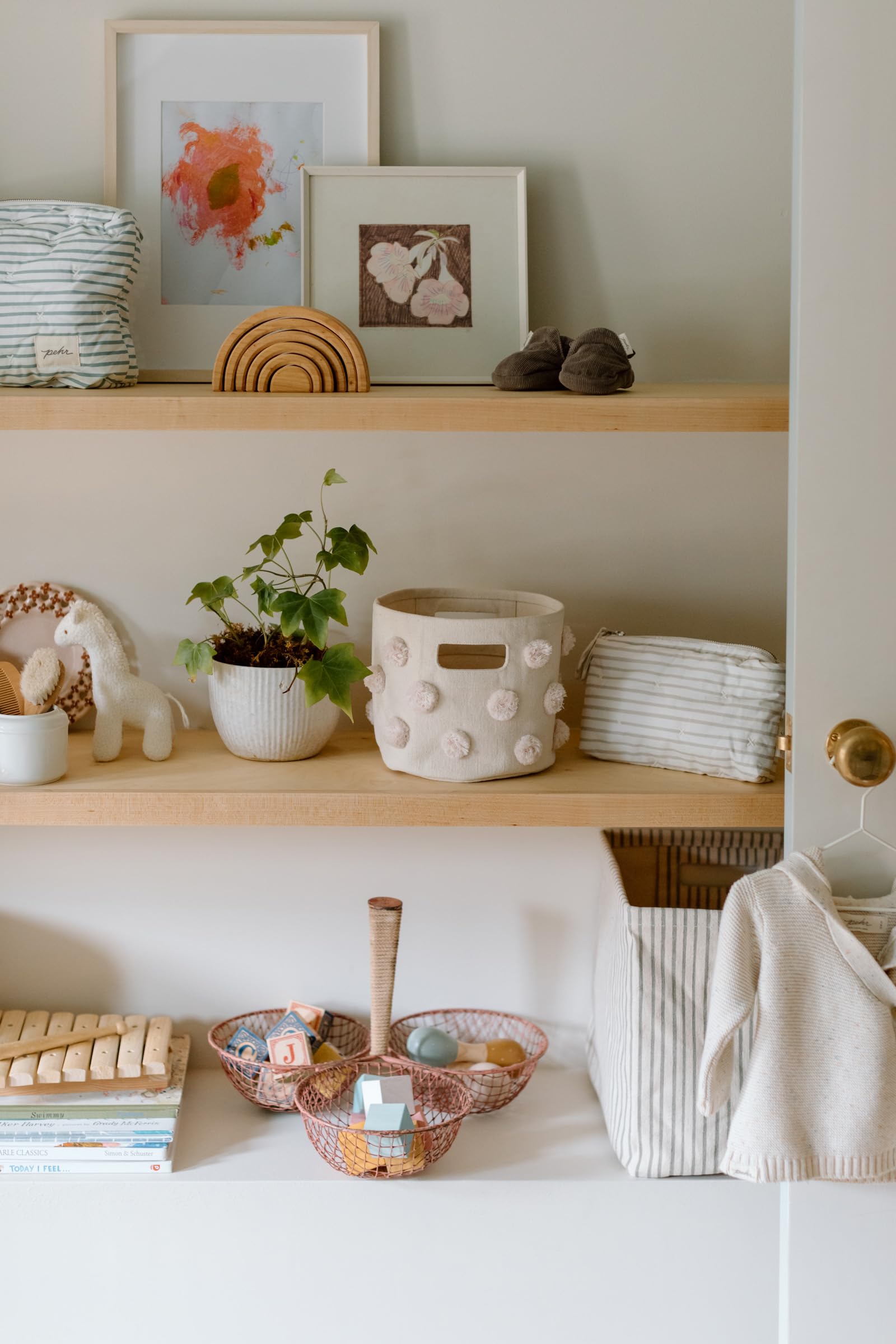Pehr Pom Pom Basket Mini Blush canvas detail showing durable storage