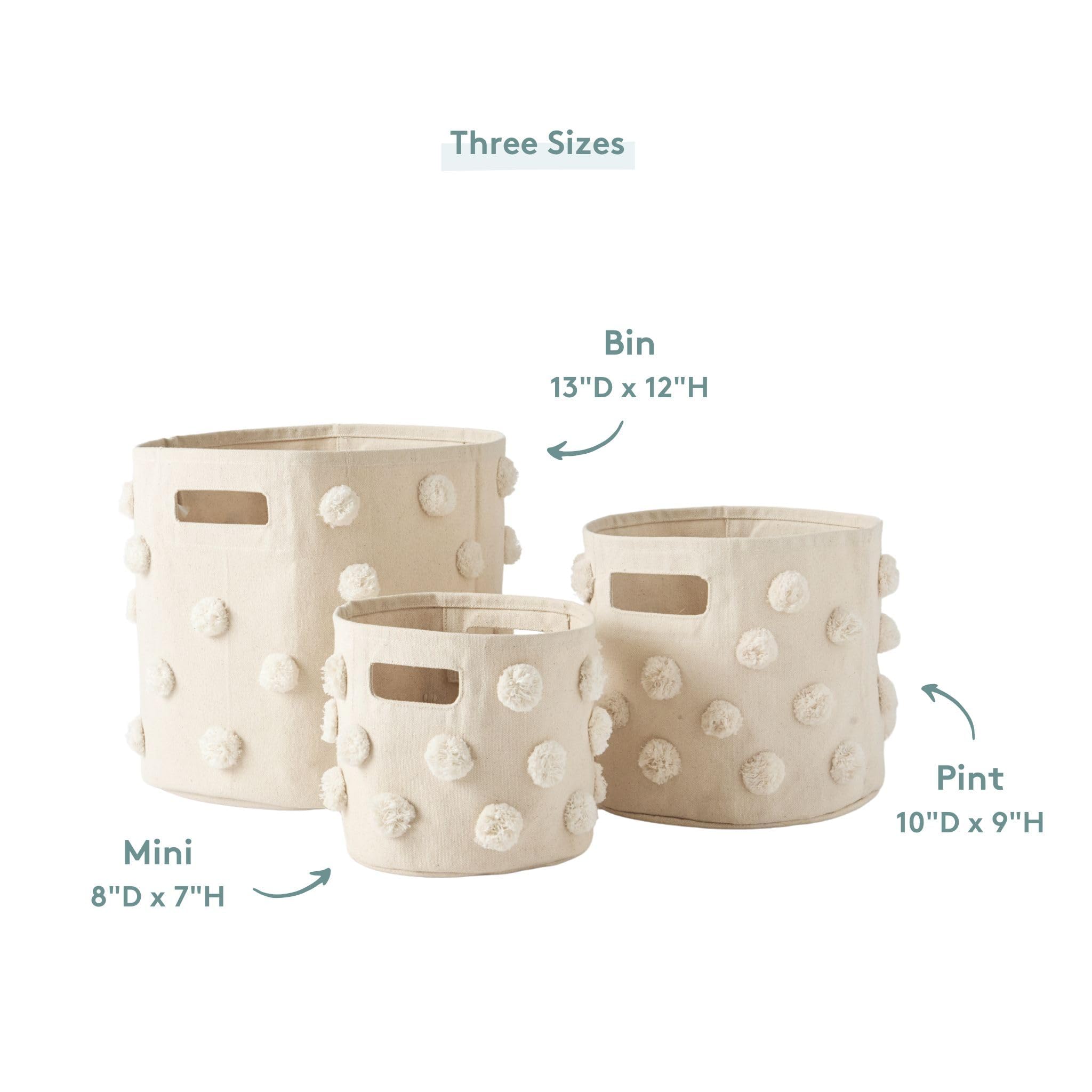 Pehr Pom Pom Basket Mini Blush side view highlights soft cotton canvas