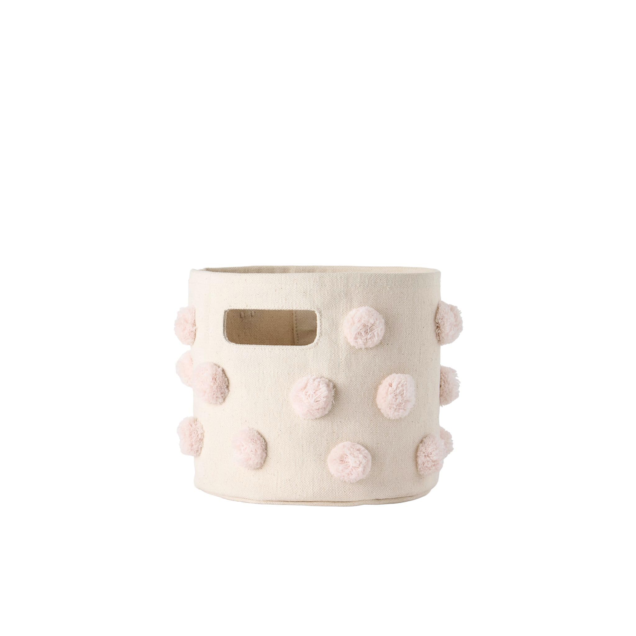 Pehr Pom Pom Basket Mini Blush top view for organized nursery toy storage