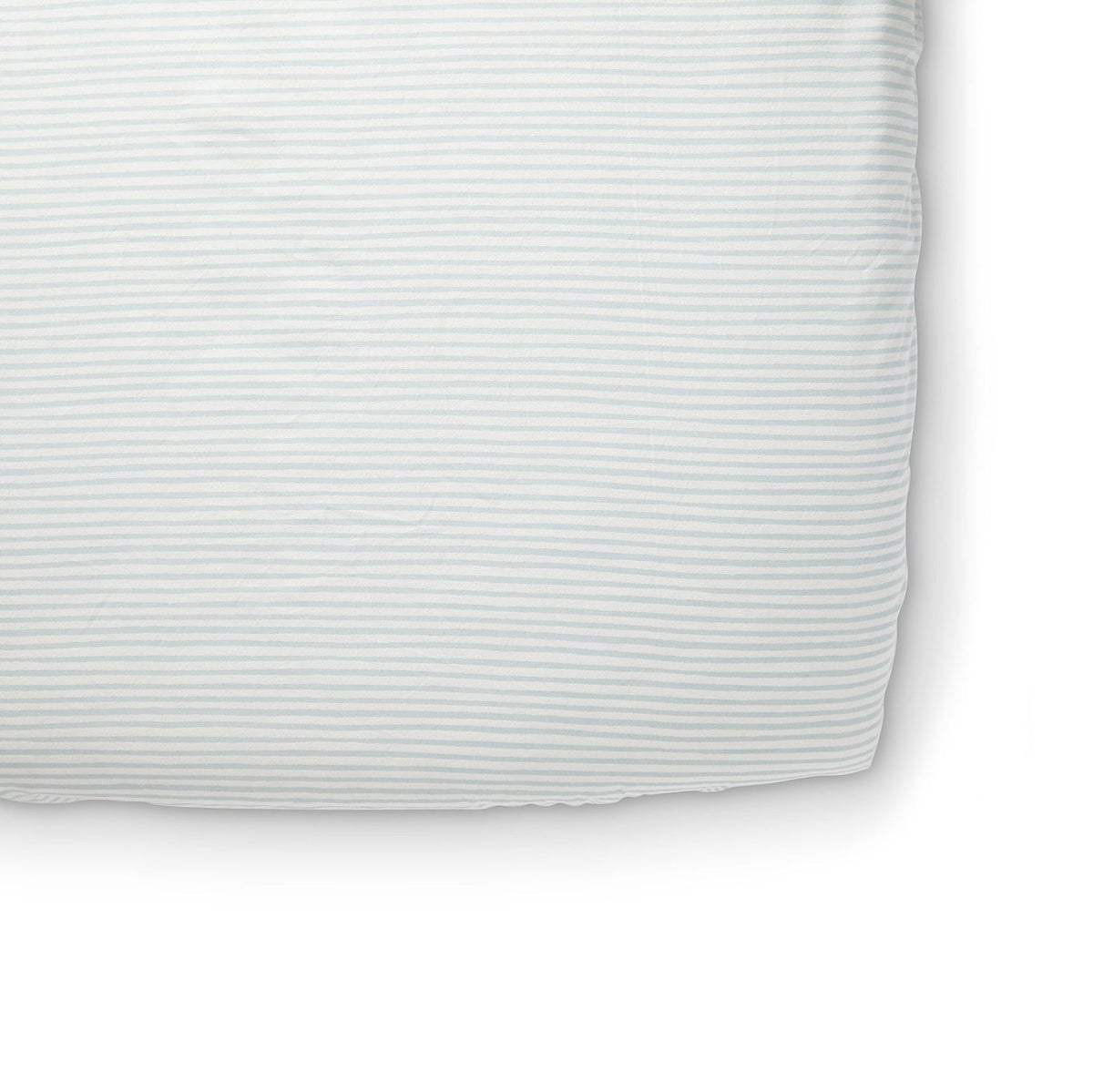 PEHR striped crib sheet Stripes Away Sea offers breathable, cozy sleep surface.