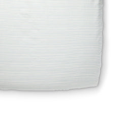 PEHR striped crib sheet Stripes Away Sea offers breathable, cozy sleep surface.
