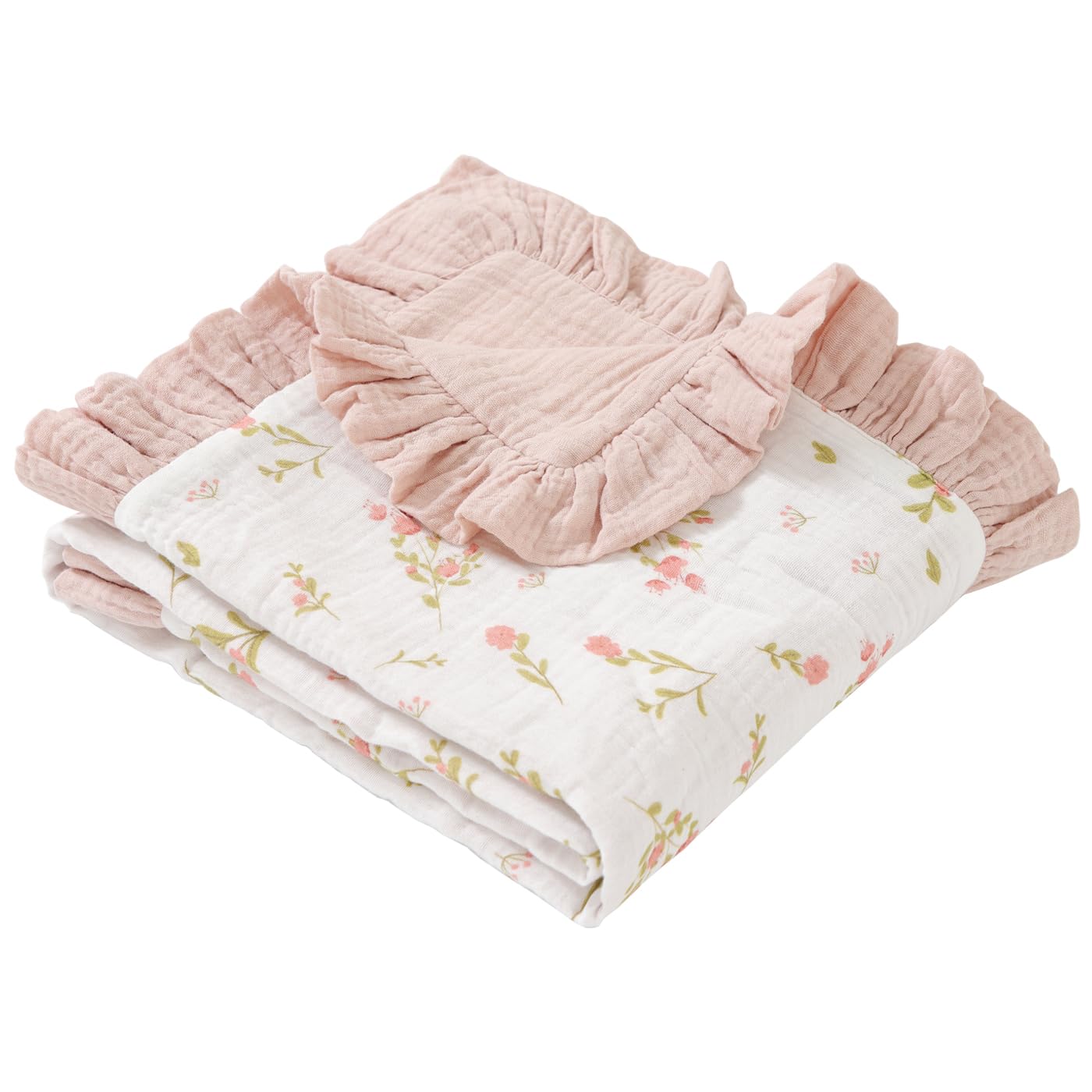 PEIPEIWU flounce muslin blanket pink close-up shows soft cotton texture for baby