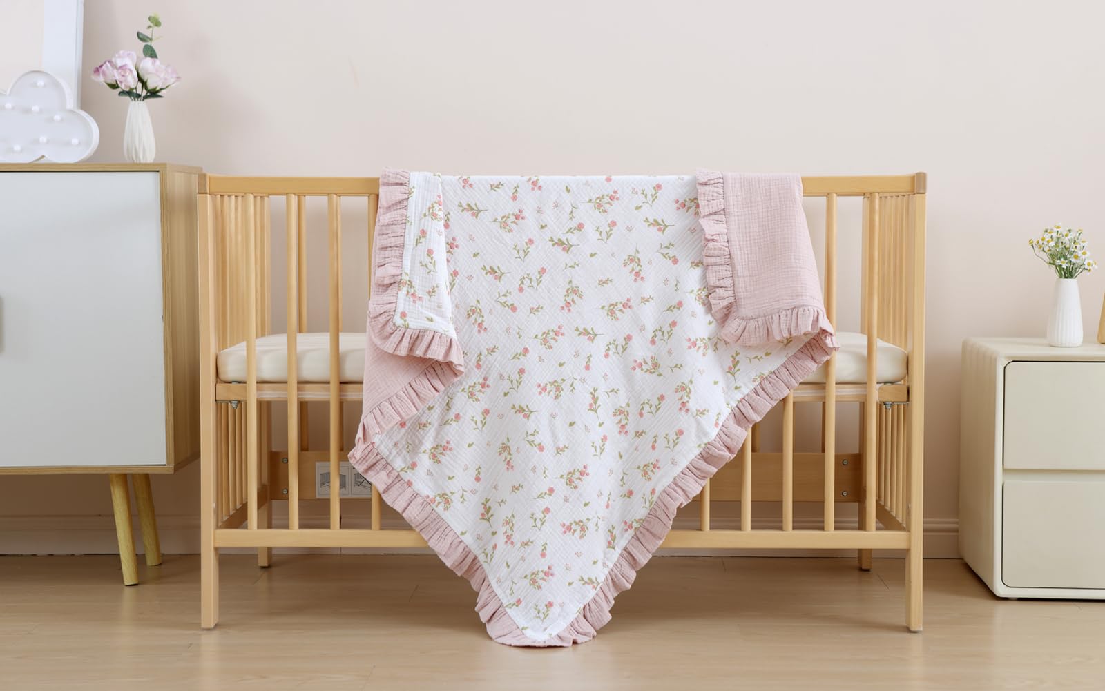 PEIPEIWU flounce muslin blanket soft pink tone ideal for baby photos