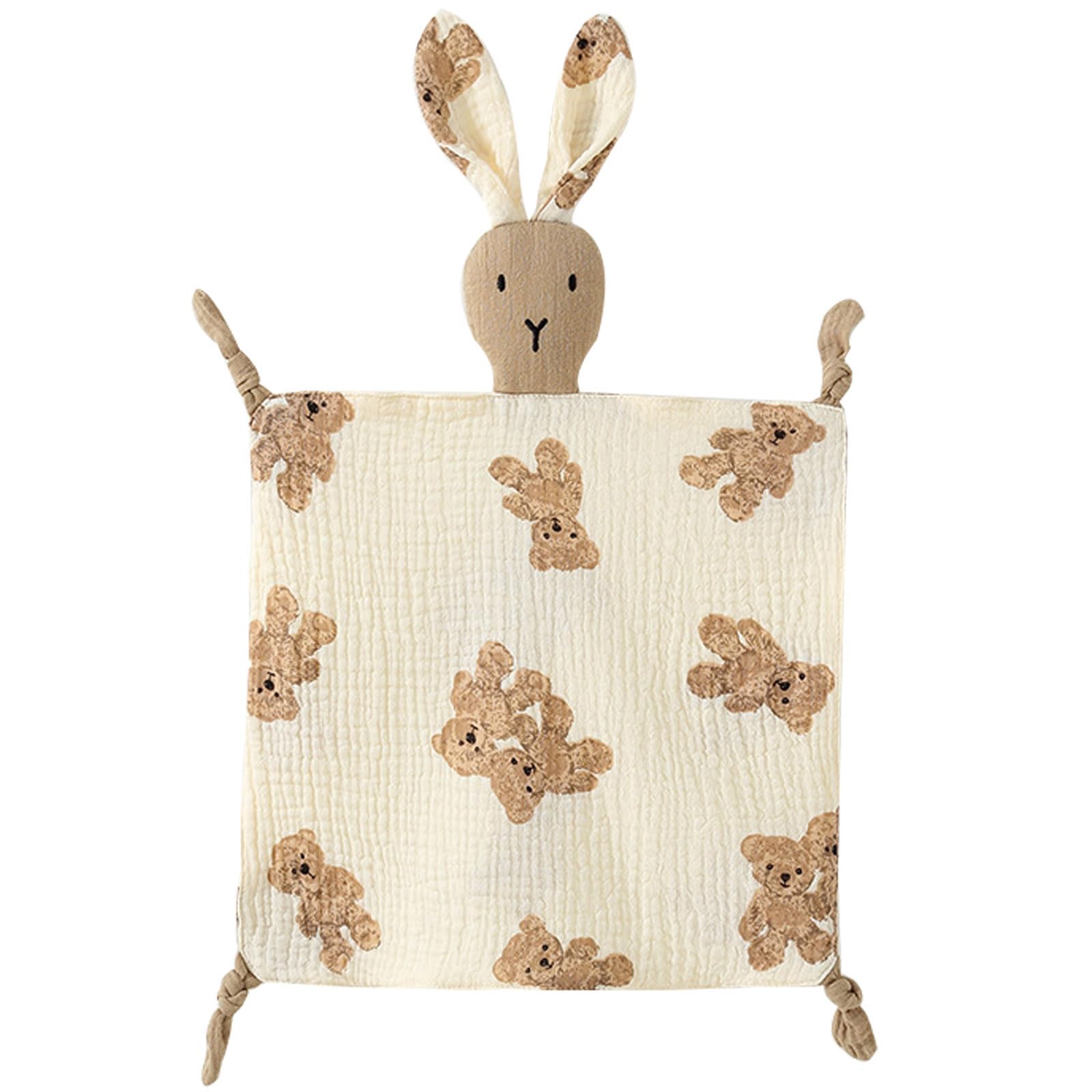 PEIPEIWU lovey bunny close-up showing organic cotton muslin for gentle skin touch.