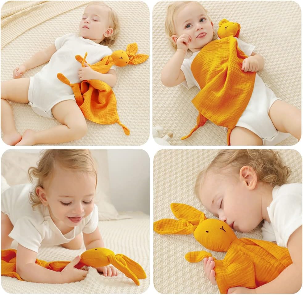PEIPEIWU soft bunny lovey close-up highlights breathable muslin fabric.