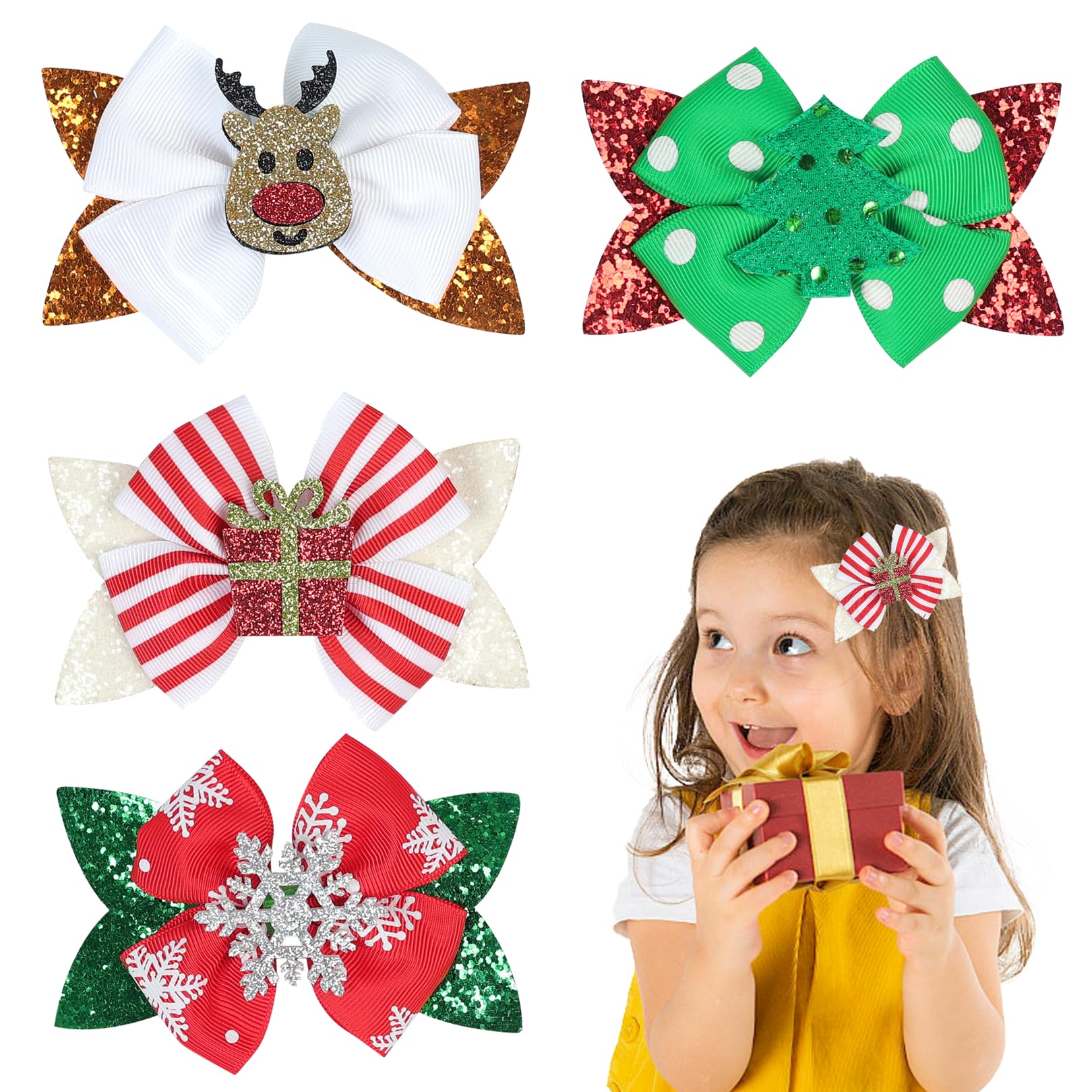 Pejlnd Christmas bows clip red sequin for secure toddler hair styling