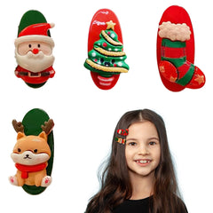Pejlnd Christmas hair clips red-green 4-pack for toddlers, durable grip for daily wear.