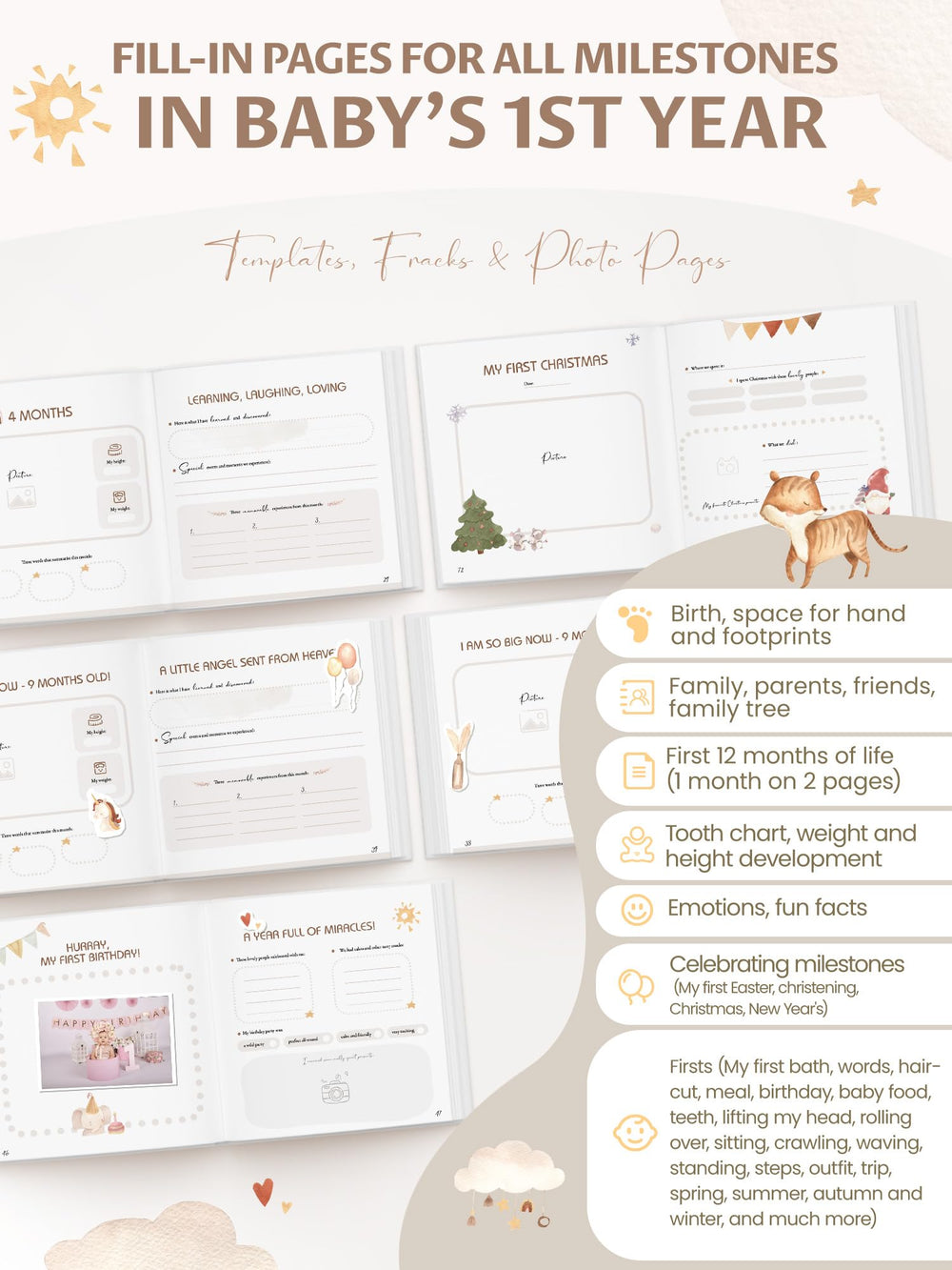 Pejoye Baby Memory Book birth-details page captures early facts for a complete keepsake.