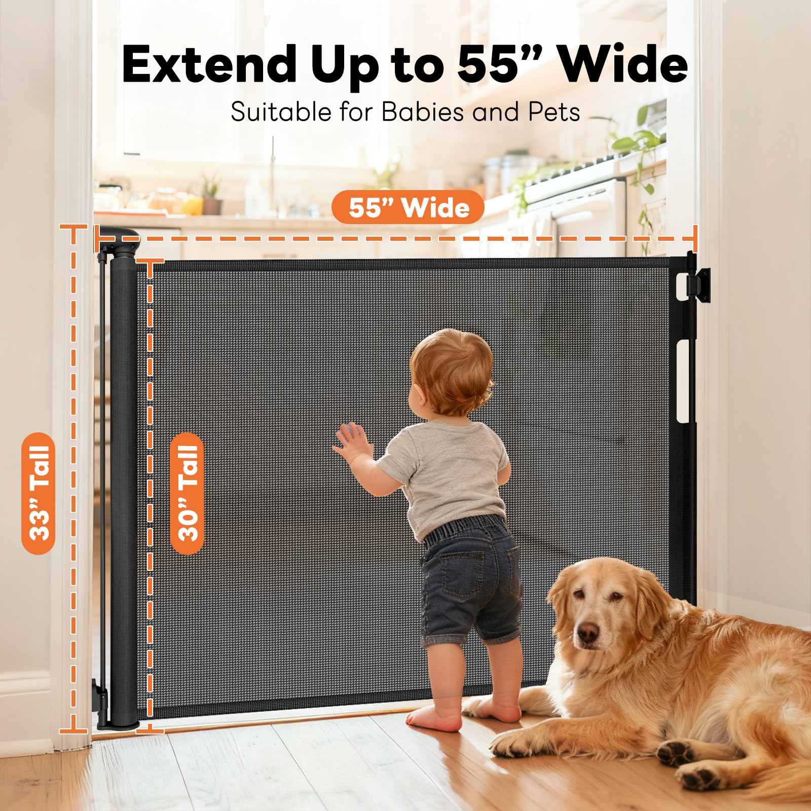 Peluasua mesh dog gate on stairs for pet-safe stair access