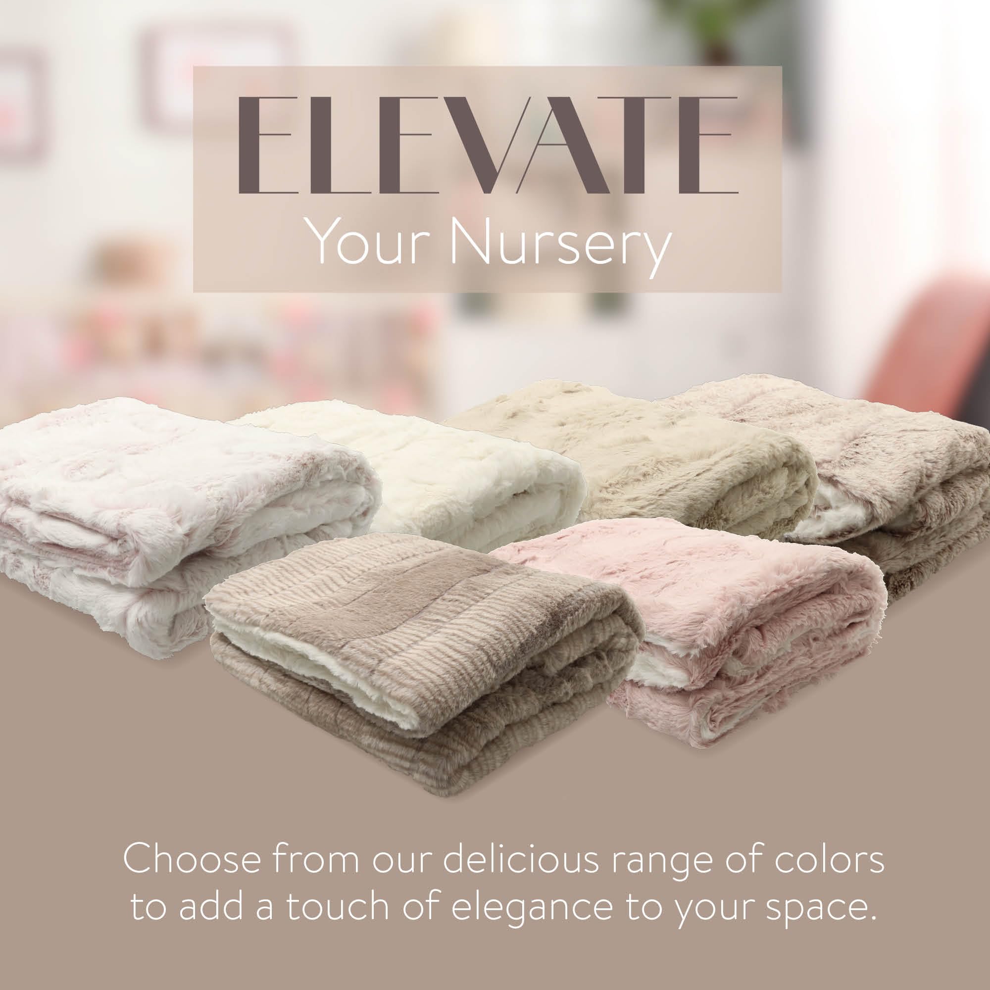 Peluche Lux faux fur baby blanket in cradle, enhances nursery warmth.