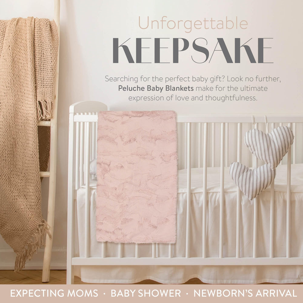 Peluche Lux faux fur baby blanket, packaged gift-ready, newborn gift idea.