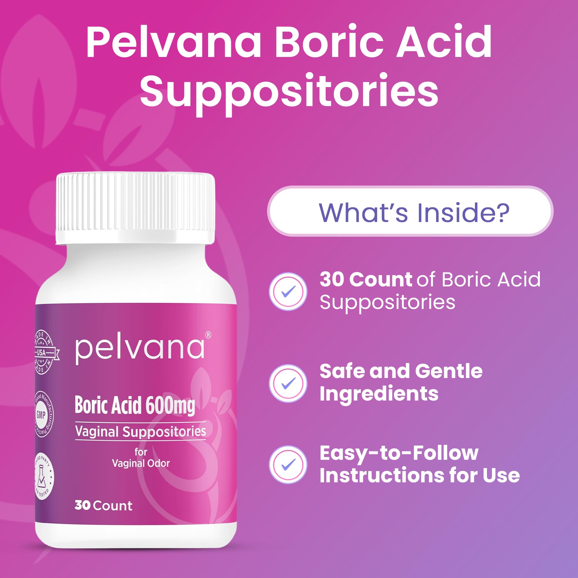 Pelvana boric acid suppositories usage instruction scene for simple nightly routines.