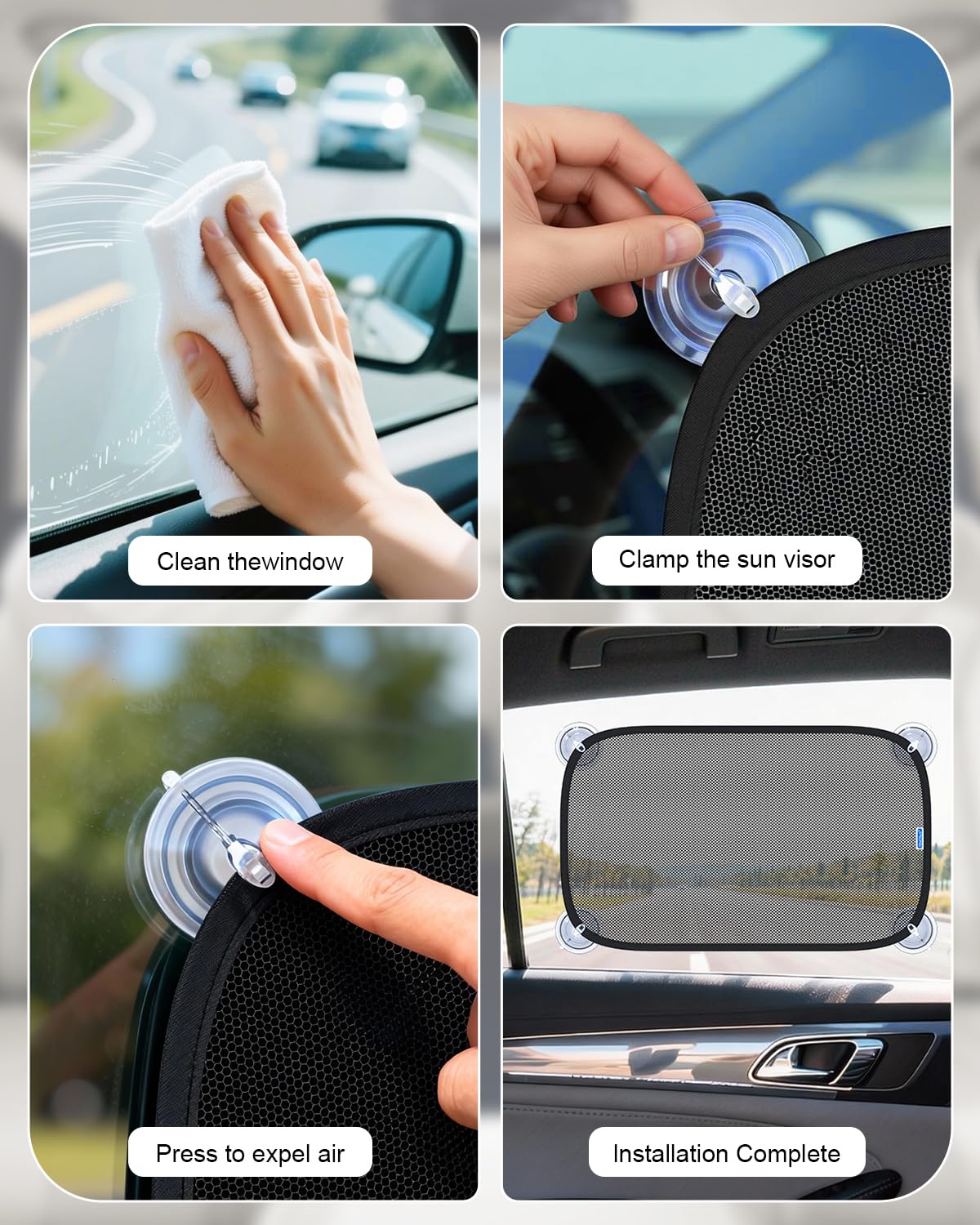 PEMOTech car shade using static cling for secure side coverage.