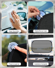 PEMOTech car shade using static cling for secure side coverage.