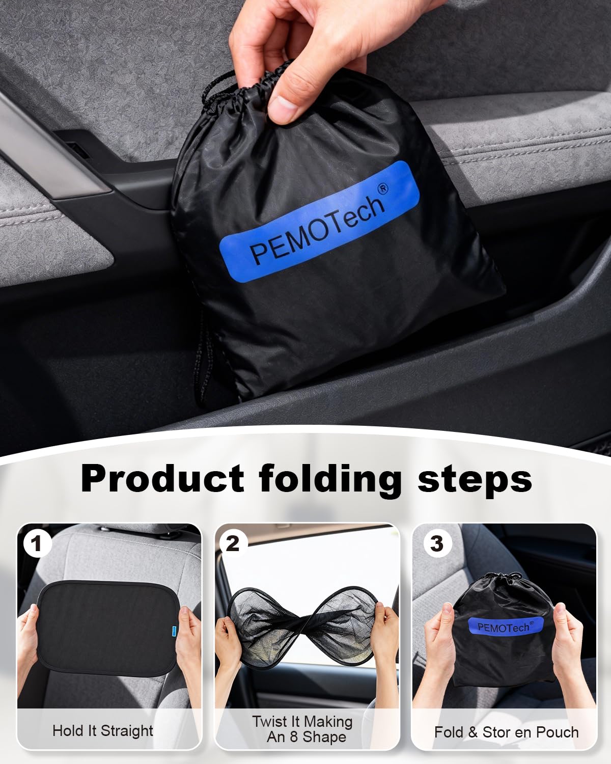 Compact pouch stores shade in seconds for travel.