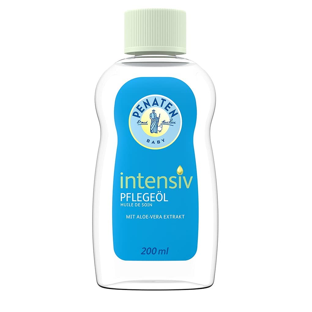 Penaten Baby Oil bottle shows gentle, fast-absorbing hydration for dry skin