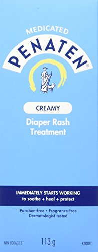 Penaten medicated creamy diaper rash cream, 113g back view showing ingredients and directions