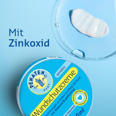 Penaten zinc-oxide protection film on skin offers instant soothing barrier.