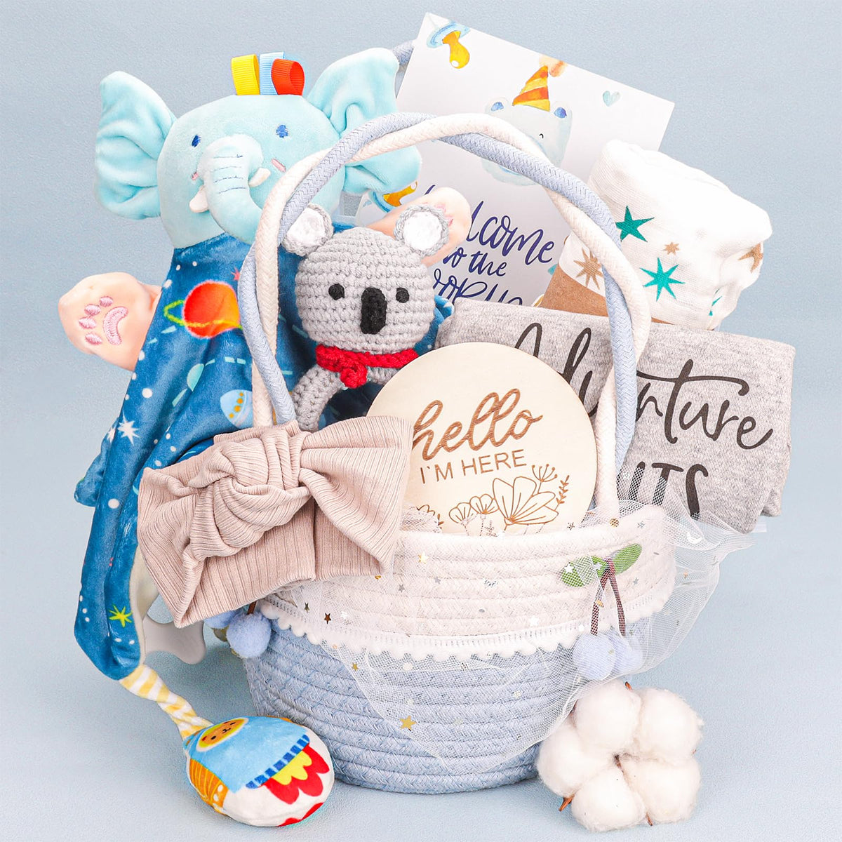 Pengtai baby boy gift basket—top view, ready-made gift for newborn celebrations