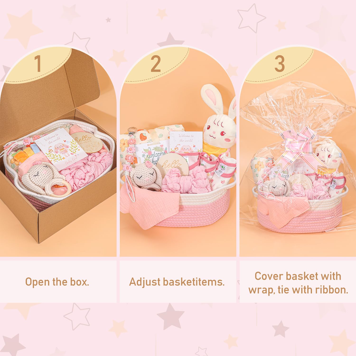 Pengtai baby girl gift basket rope basket—storage and display for nursery.