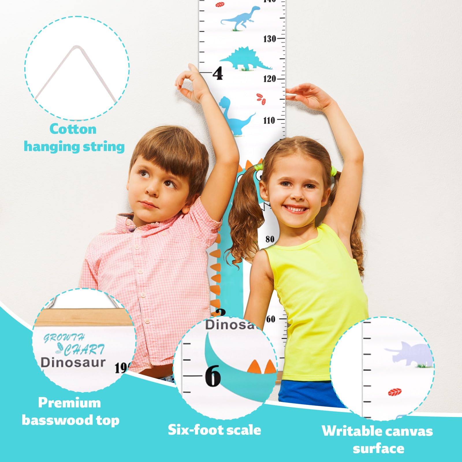 Penitue blue dinosaur chart with easy installation and included hook for sturdy setup.