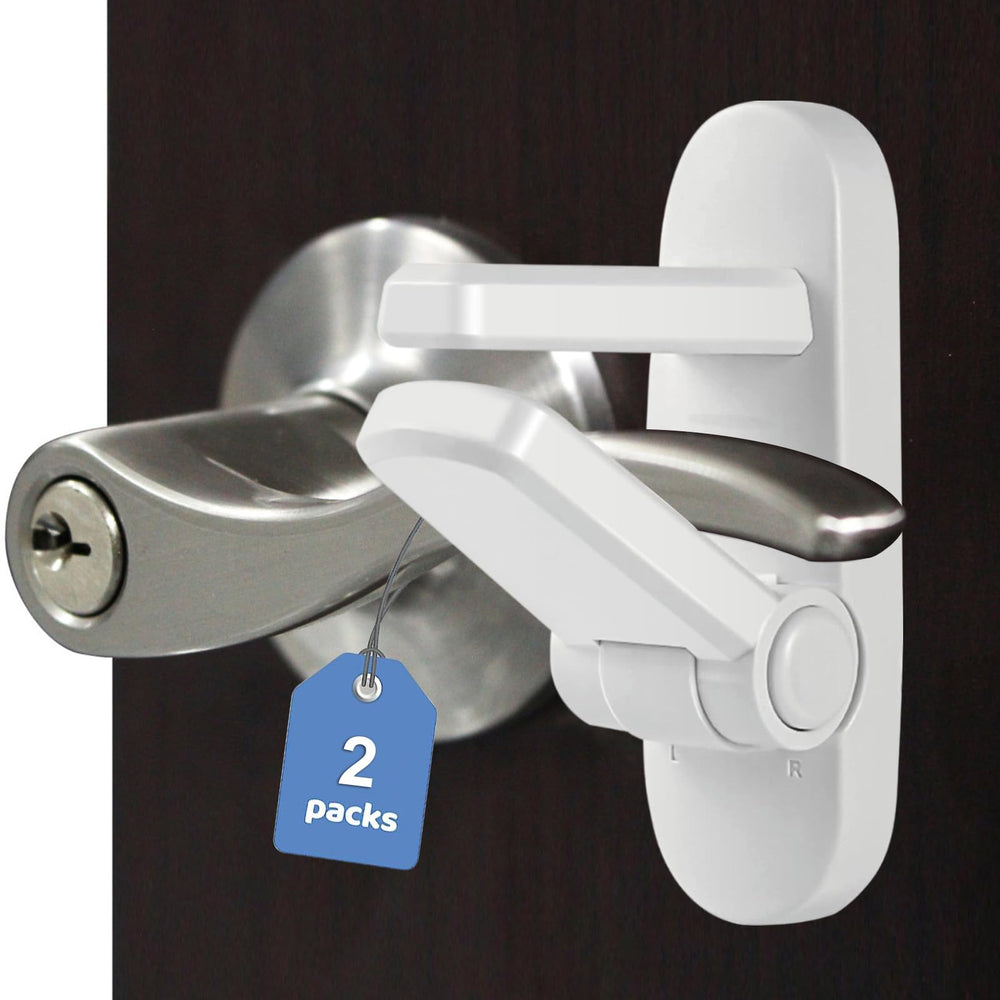 PENMAMA door lever lock 2-pack in white package keeps babies safe without drilling